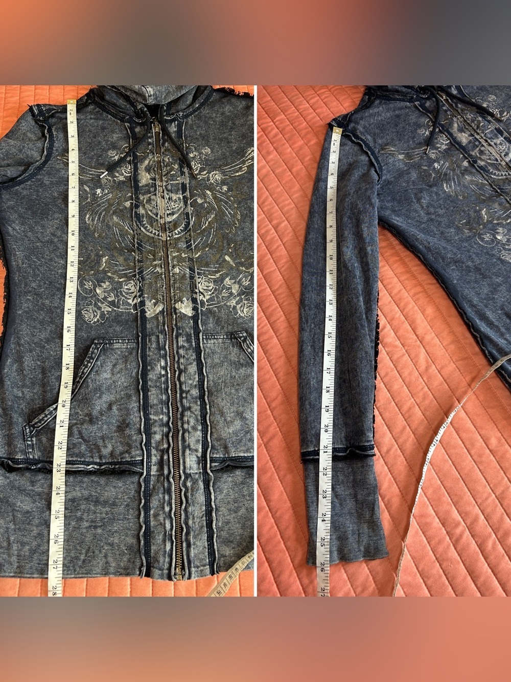 Y2K Harley Davidson Women's Reversible Full Zip Hoodie Blue Black Lace overlay M - Picture 14 of 16